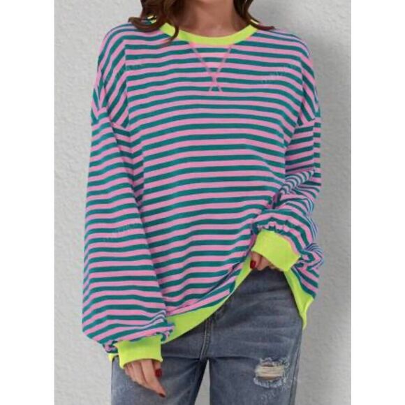 SHEIN Casual Striped Oversized Pullover Shirt Size 1XL - Picture 1 of 4